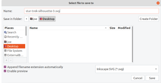 Inkscape Save As Options