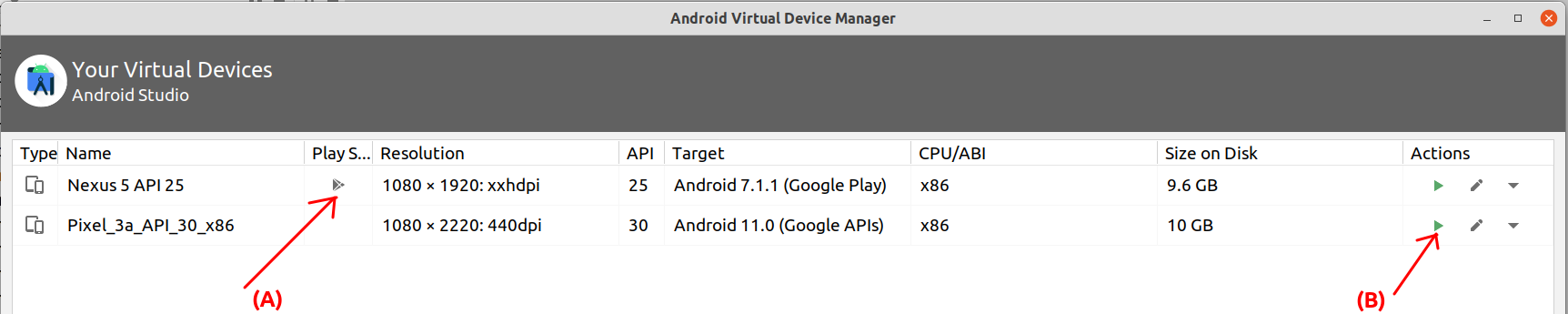 Selecting an Image Withing AVD Manager