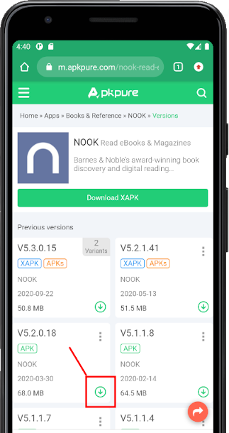 Example Showing Downloading B&N Reader App .apk
