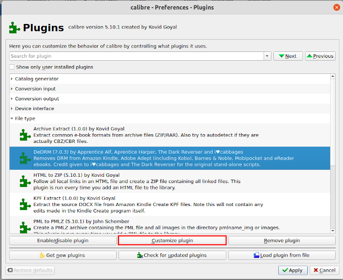 DeDREM Plugin Customization Location