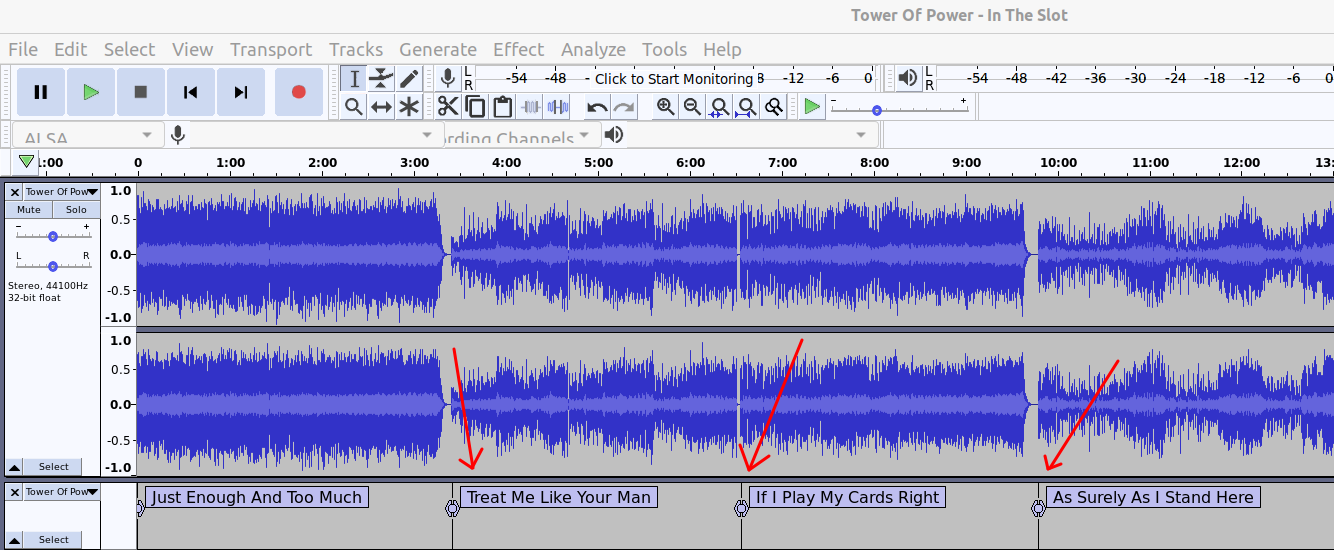 Example Showing Labels Imported from File Within Audacity